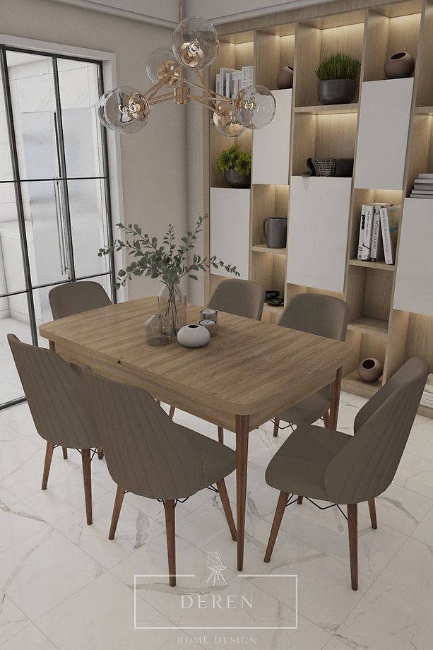 Alfa Serisi, 80x132 Açılabilir Mdf Yemek Masası Takımı 6 Adet Kahve Sandalye - 1