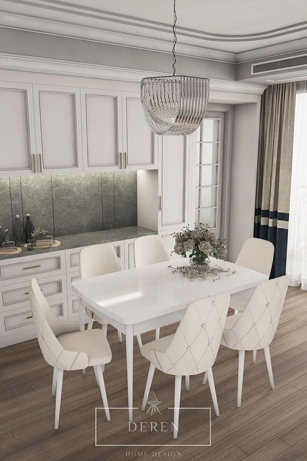Luna Serisi, 80x132 Açılabilir Mdf Mutfak Ve Yemek Masası Takımı 6 Adet Krem Sandalye - 1