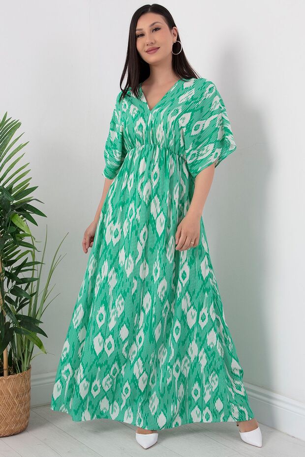 V Yaka Beli Lastikli Viskon Elbise NY4319 - 5