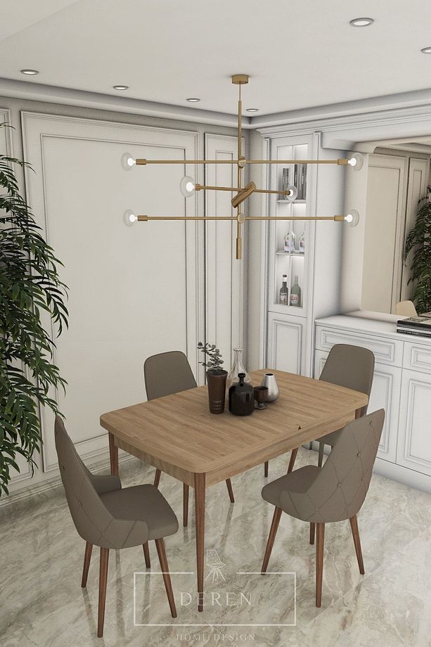 Luna Serisi, 80x132 Açılabilir Mdf Mutfak Ve Yemek Masası Takımı + 4 Adet Kahve Sandalye - 1