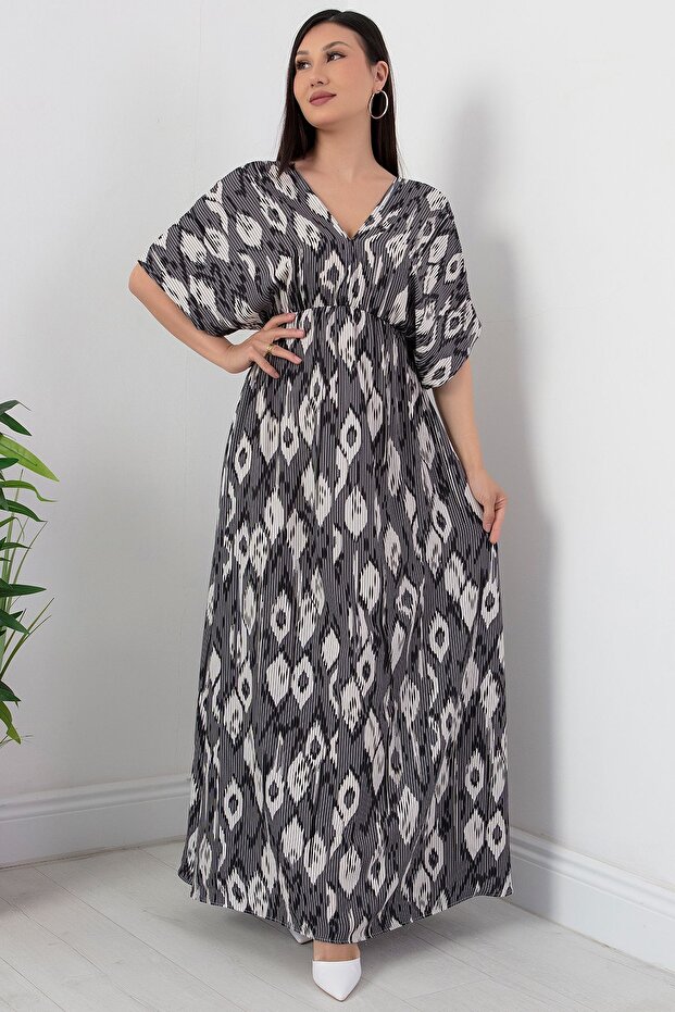 V Yaka Beli Lastikli Viskon Elbise NY4319 - 5