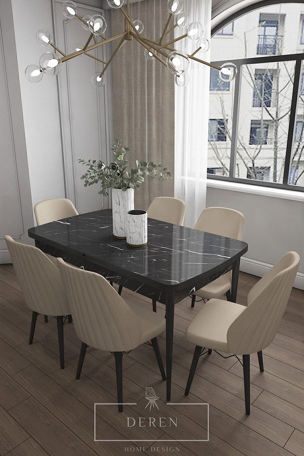 Alfa Serisi, 80x132 Açılabilir Mdf Yemek Masası Takımı 6 Adet Cappucino Sandalye - 1