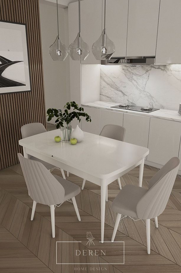 Alfa Serisi, 80x132 Açılabilir Mdf Mutfak Ve Yemek Masası Takımı 4 Adet Açık Gri Sandalye - 1