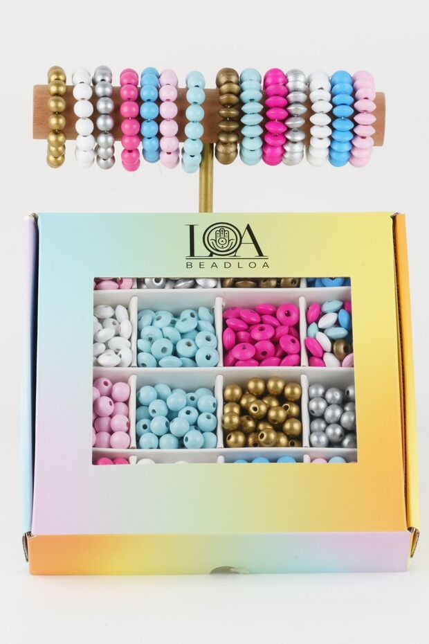 800 Pcs Mix Wooden Colored Beads Set - 10 mm Round Wooden Beads - 8 mm Flat Beads Multi Color