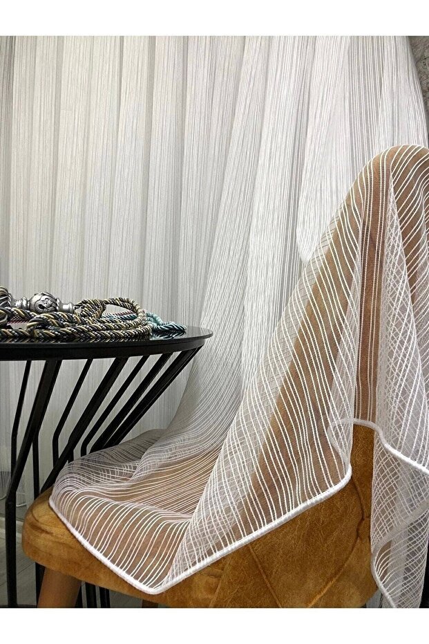 Striped Thin Pleated 1/3 Tulle Curtain