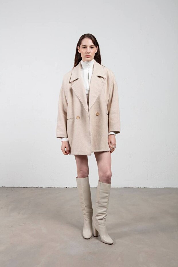 Palton scurt supradimensionat în oase de piatră - 6