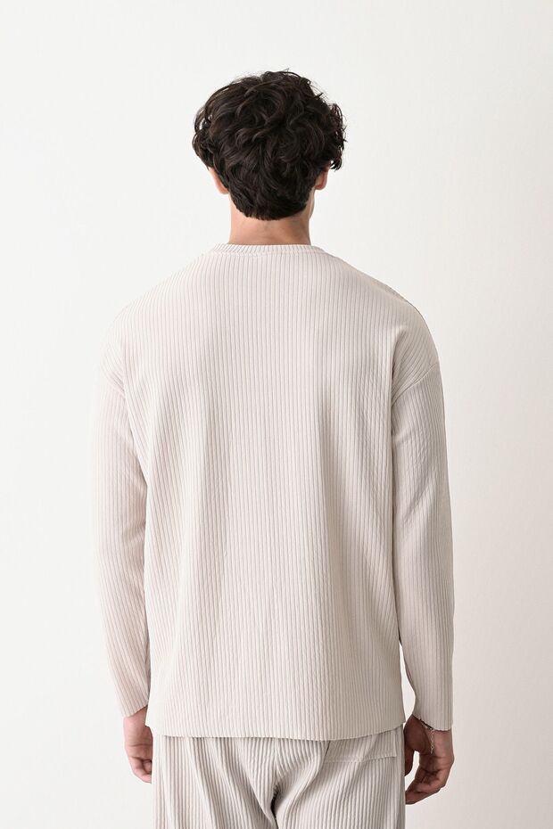 Erkek Oversize Gri Fitilli Sweatshirt - 4