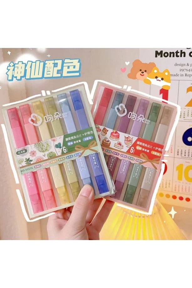 Wenduo Çift Uçlu Kokulu 12''li Pastel Fosforlu Kalem Seti - 4