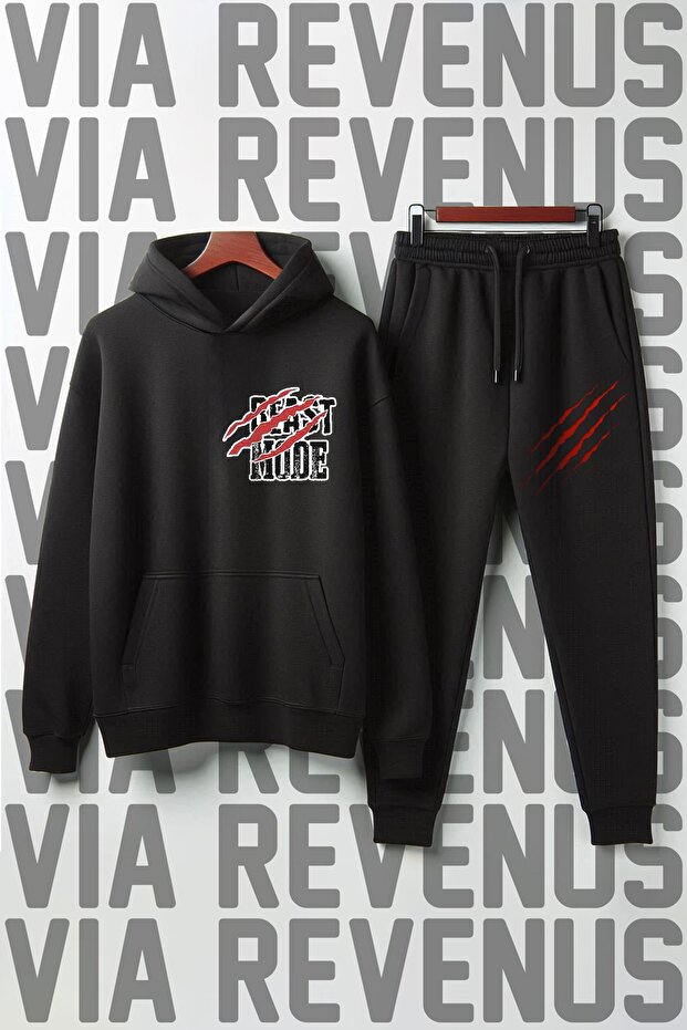 Beast Mode Printed Unisex Wide Fit Soft Fabric Hooded Tracksuit Set