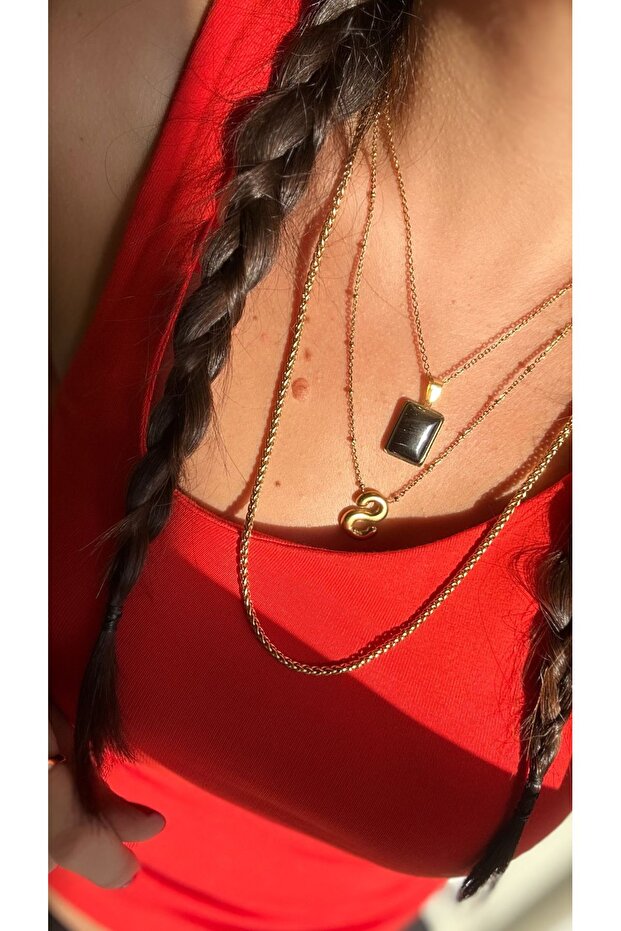 Siyah Uçlu Çelik Kolye - 2