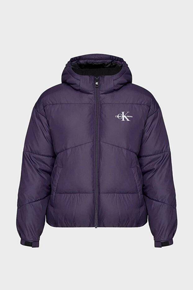 Logolu Çıkarılabilir Kapüşonlu Regular Fit Şişme Mont - 1
