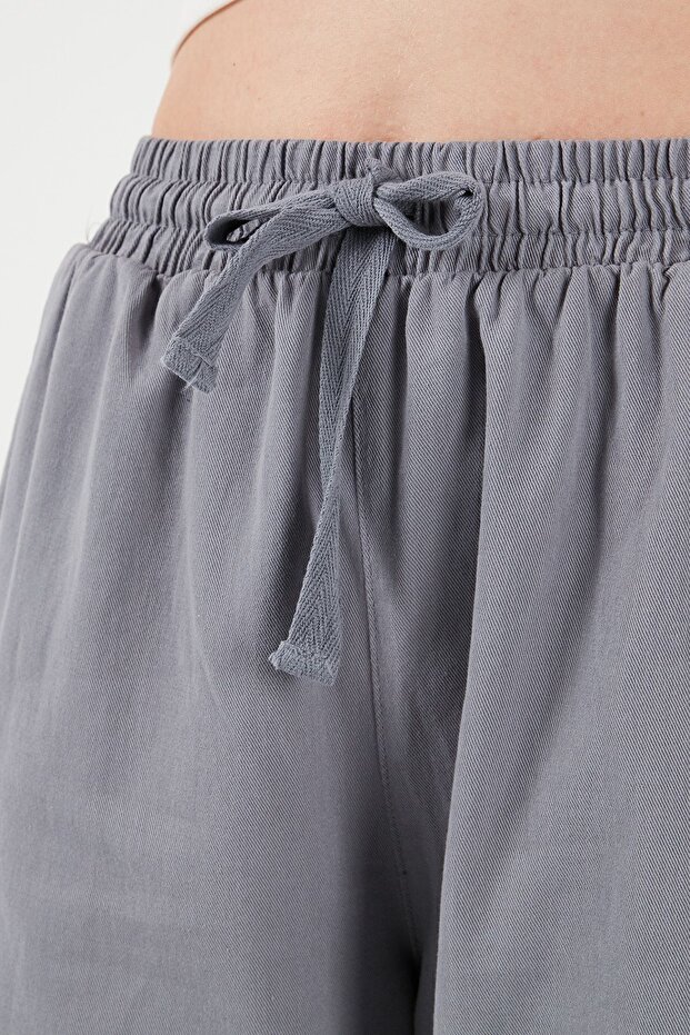 Pamuklu Belden Bağlamalı Yüksek Bel Geniş Paça Cepli Regular Fit Pantolon Pantolon 668yp4 - 6