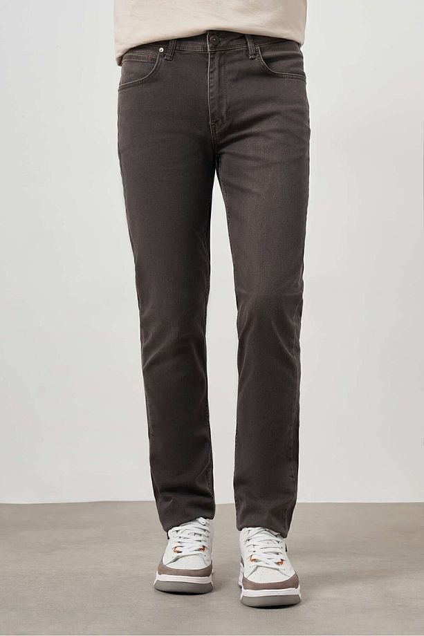 Erkek Lacivert - Kahve Denim 5 Cep Dynamic Fit Jean Kot Pantolon - 4
