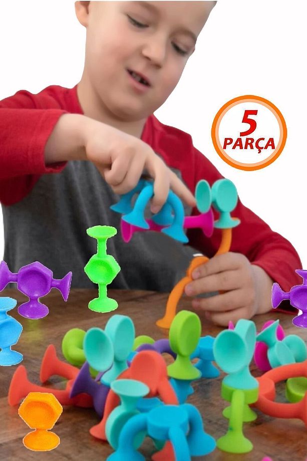 5 Parça Vantuzlu Vakum Molekül Yapı Silikon Taşları Popit Eğitici Oyuncak Squigz Puzzle Yapboz - 7