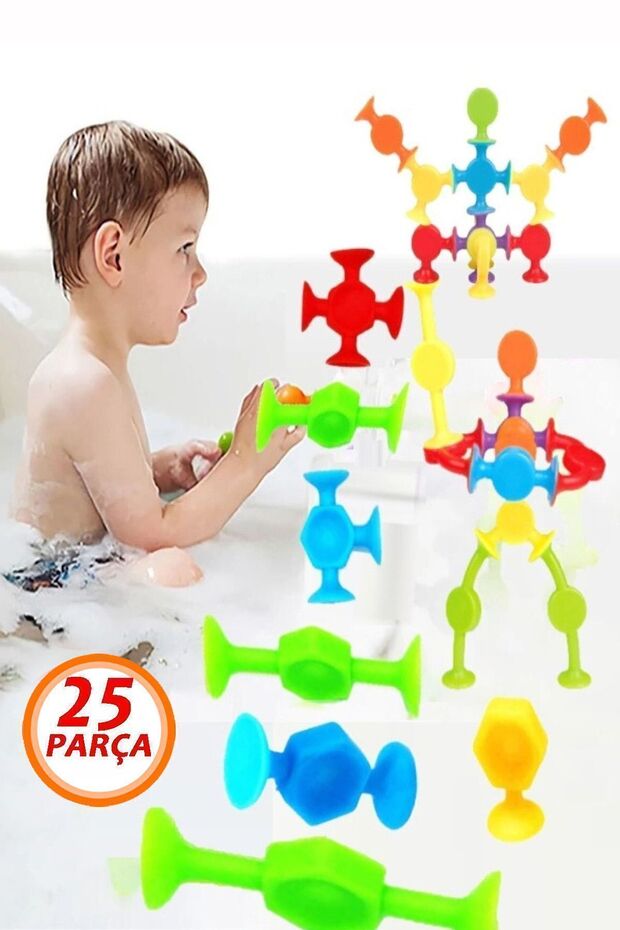 Vantuzlu Vakum Molekül 25 Parça Yapı Silikon Taşları Popit Eğitici Oyuncak Squigz Puzzle Yapboz - 5