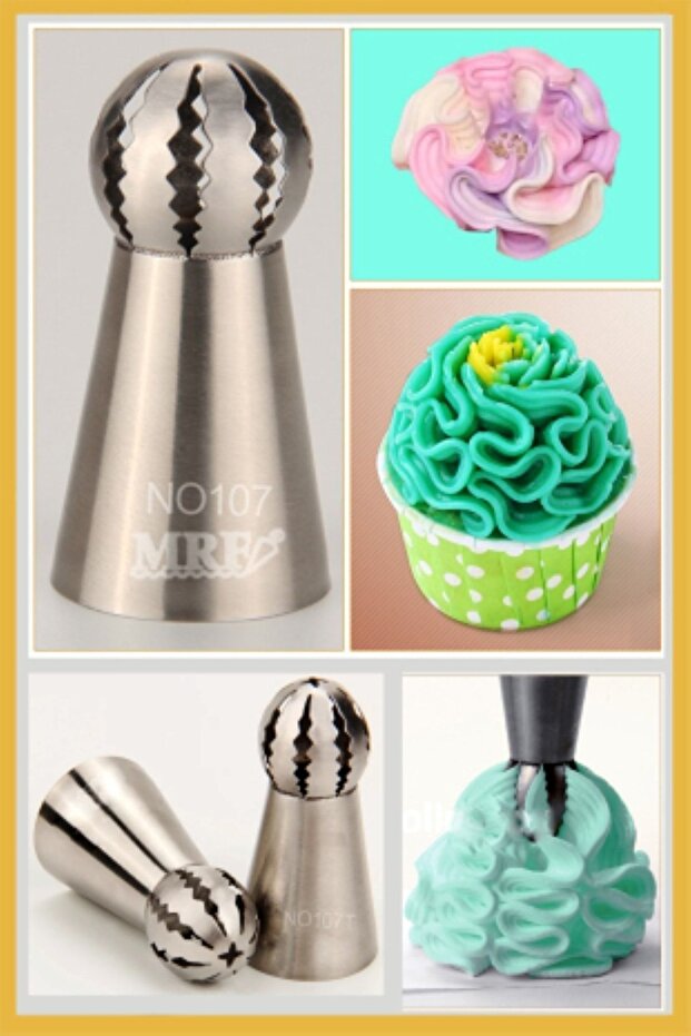 Stainless Steel Cream Bag Tip (Whipping Bag Tip, Russian Tip) 1 Piece + 4 Whipping Bag Tips