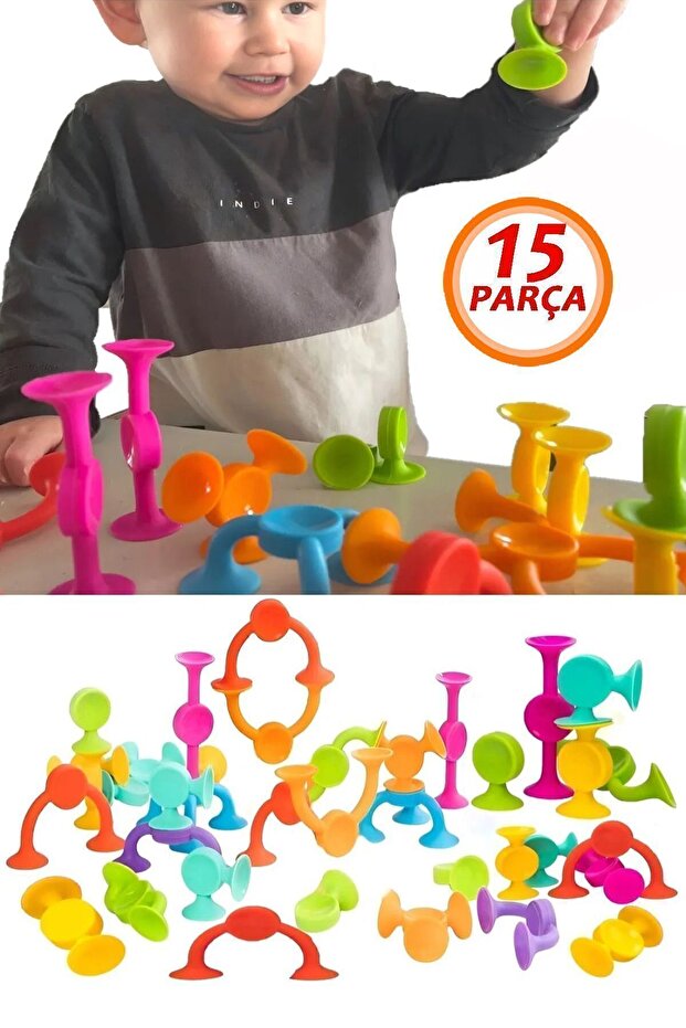 15 Parça Vantuzlu Vakum Molekül Yapı Silikon Taşları Popit Eğitici Oyuncak Squigz Puzzle Yapboz - 5