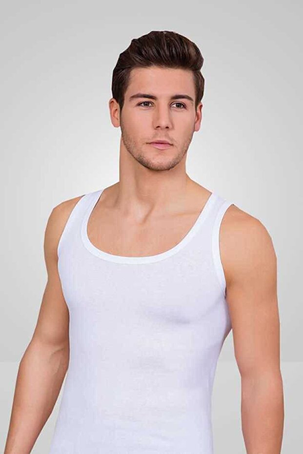 قميص داخلي مضلع باللون الأبيض للرجال، 6 قطع - 1
