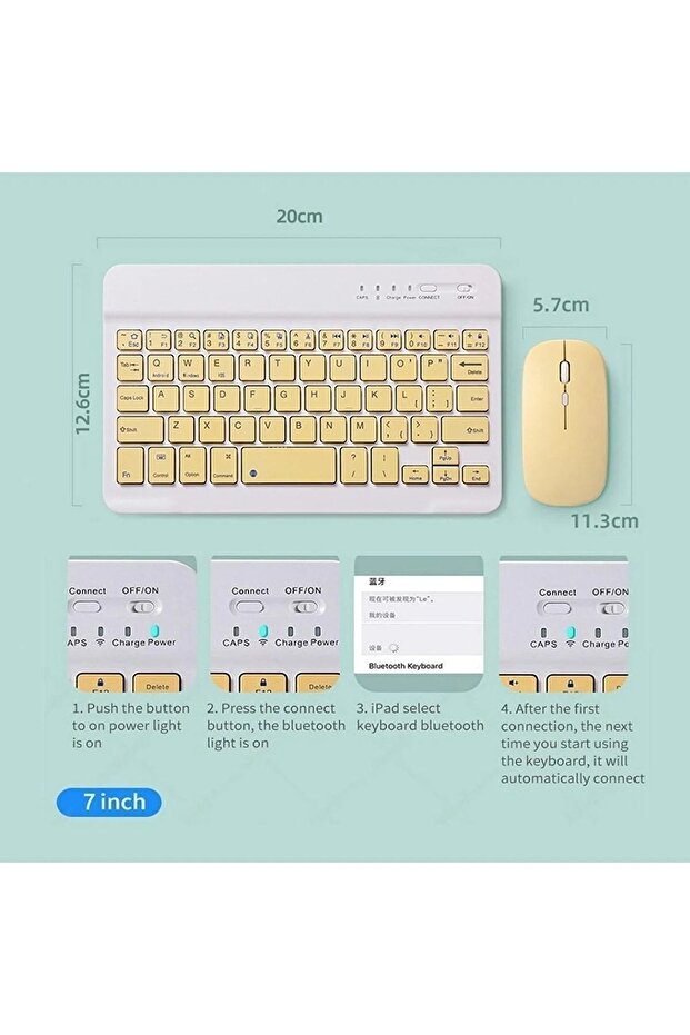 Tüm Cihazlara Uyumlu Akıllı Taşınabilir Şarj Edilebilir Kablosuz Bluetooth Klavye + Mause - 2