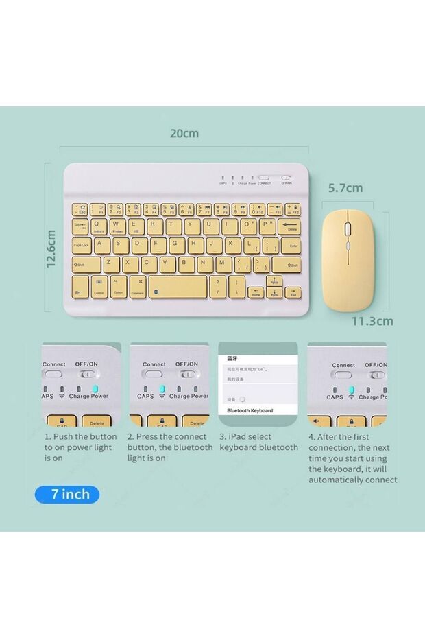 Ipad 9.7 2018 A1893 A1954 Uyumlu Kablosuz Bluetooth Klavye Mouse Set - 5