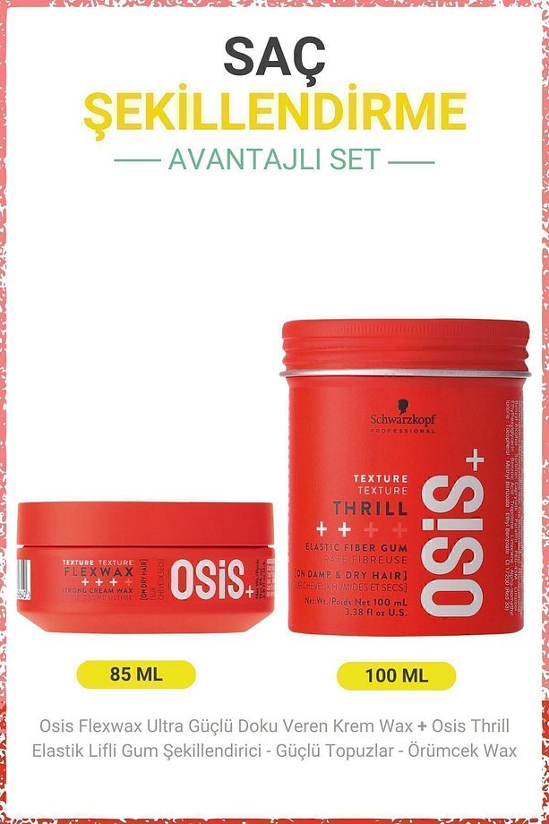 Flexwax Ultra Güçlü Doku Veren Krem Waxı 85ml & Osis Thrill Elastik Lifli Gum Şekillendiricisi 100ml - 1