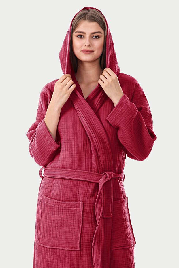 Unisex Hooded 4 Layer 100% Organic Cotton Premium Multi Muslin Ultra Soft Bathrobe