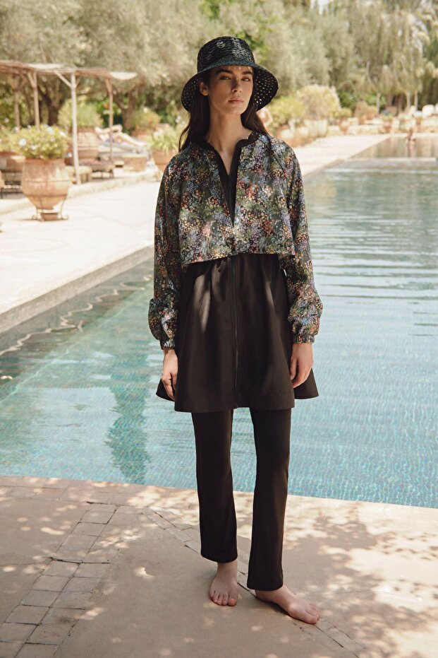 3 részes Saw Shear fürdőruha szett széldzsekivel - apró virág - 1