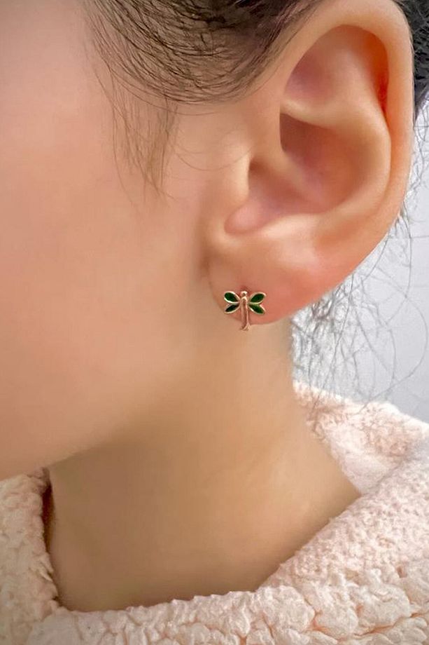 Yusufçuk Figürlü Gümüş Çocuk Küpesi Klipsli Model Mineli (2 - 6 YAŞ) - 2
