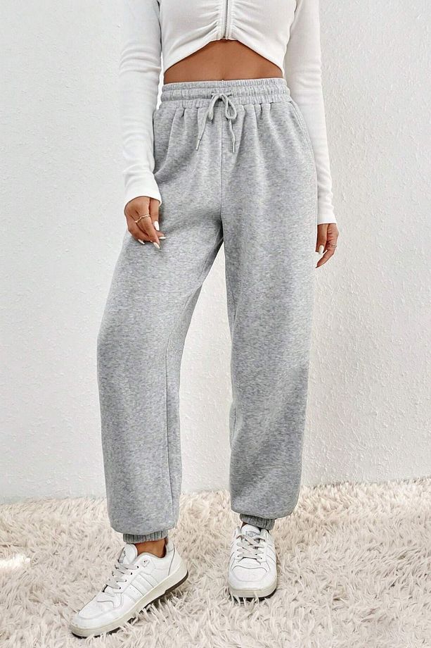 Siyah Yüksek Belli Jogger Eşofman Altı Lastikli Paça - 4