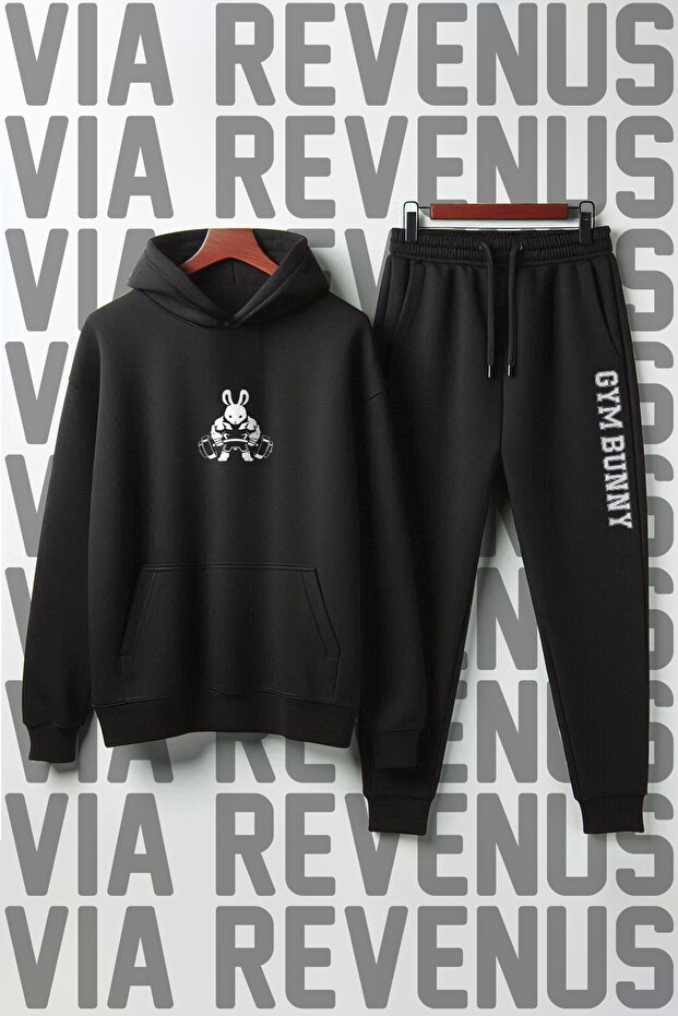 Gym Bunny Printed Unisex Wide Fit Soft Fabric Hooded Tracksuit Set