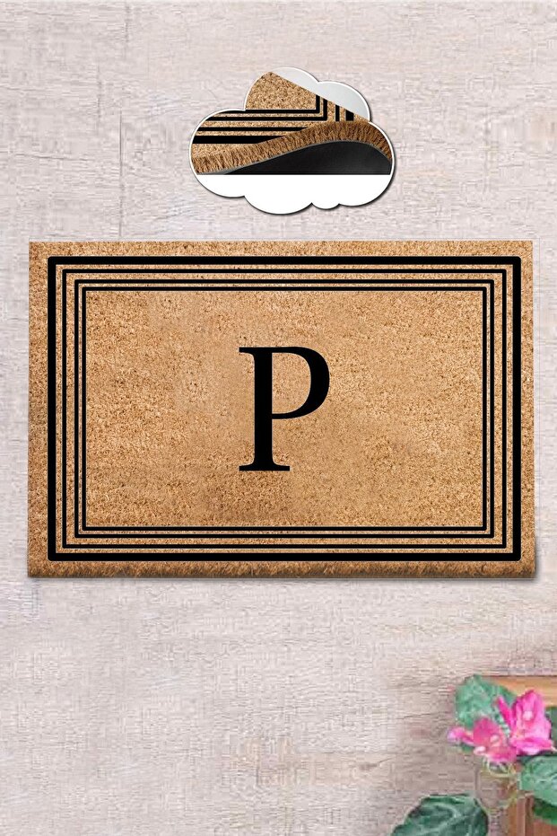 Coco Letter P 40x60 Cm Bristle Mat, Decorative Multi-Purpose Indoor and Outdoor Door Mat