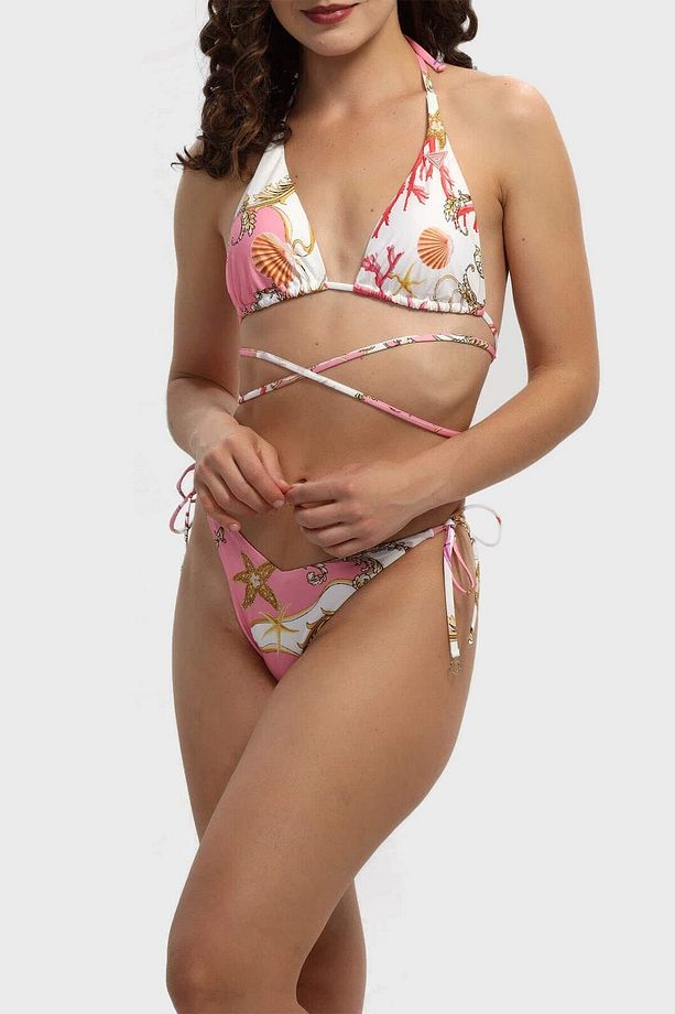 Desenli Bağlama Detaylı Removable Üçgen Bikini Üstü Bikini Üstü E3gj06mc04r P63w - 1