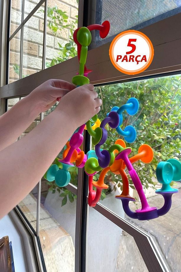 5 Parça Vantuzlu Vakum Molekül Yapı Silikon Taşları Popit Eğitici Oyuncak Squigz Puzzle Yapboz - 6