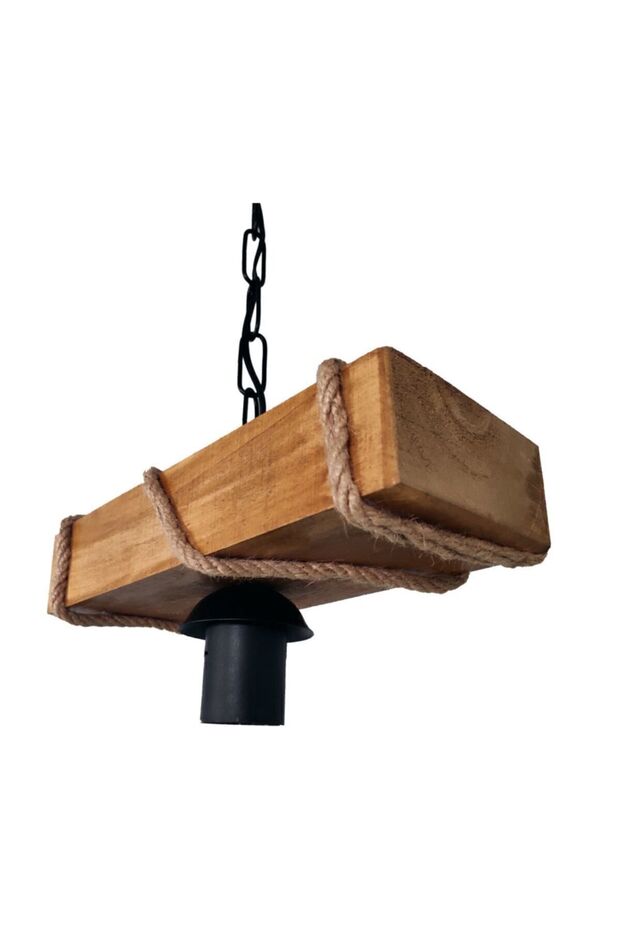 Tekli 1li Rustik Sarkıt Halatlı Ahşap Avize Rustik Ofis Cafe Bar Otel Restaurant Tavan Lamba - 2