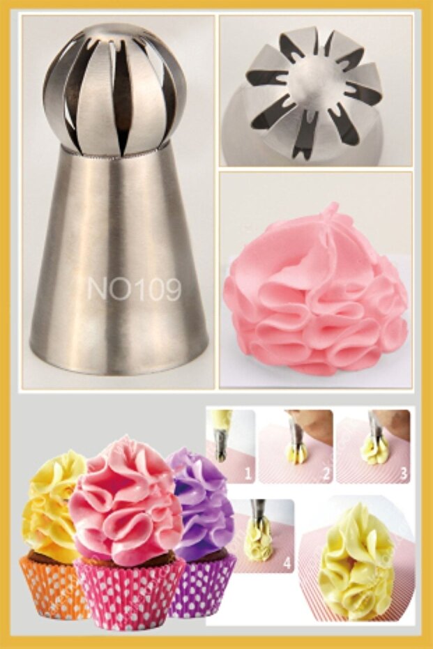 Stainless Steel Cream Bag Tip (Whipping Bag Tip, Russian Tip) 1 Piece + 4 Whipping Bag Tips