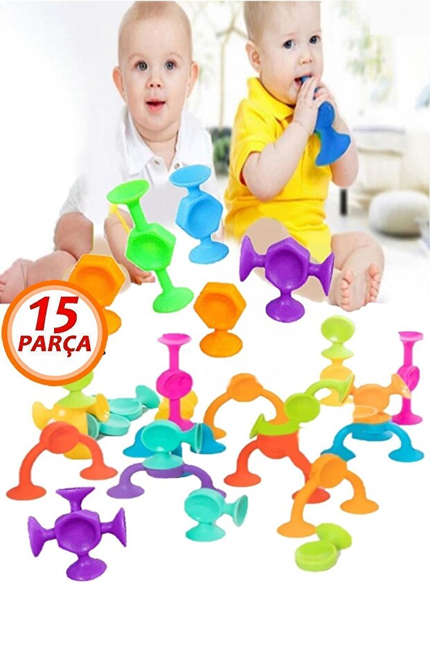 15 Parça Vantuzlu Vakum Molekül Yapı Silikon Taşları Popit Eğitici Oyuncak Squigz Puzzle Yapboz - 2