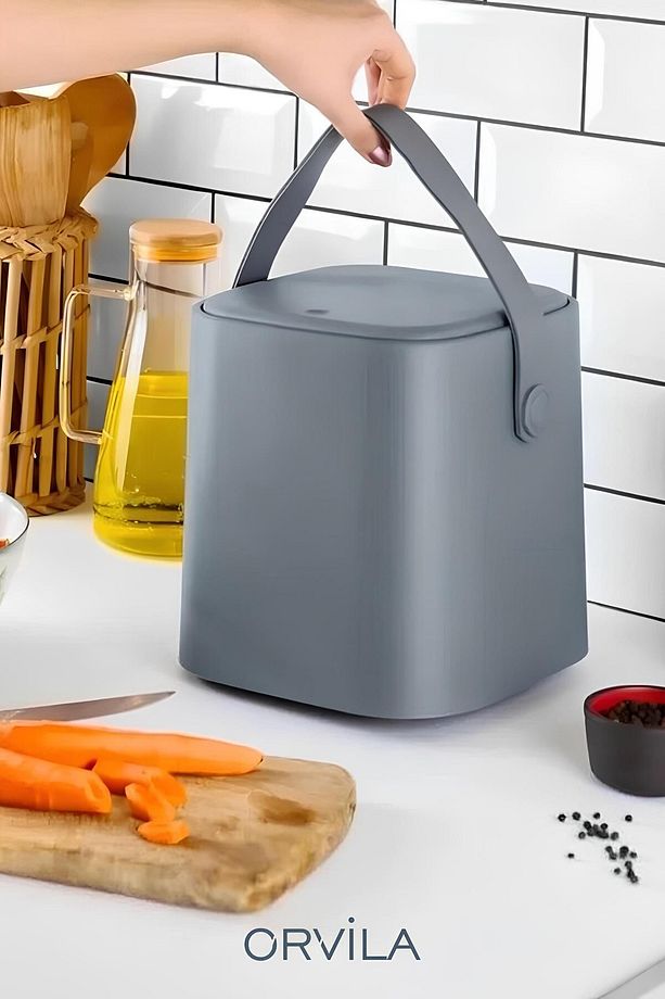 Otomatik Click Kapaklı Tutma Saplı İç Kovalı Tezgah Üstü Mutfak Çöp Kovası 4 LT. - 1