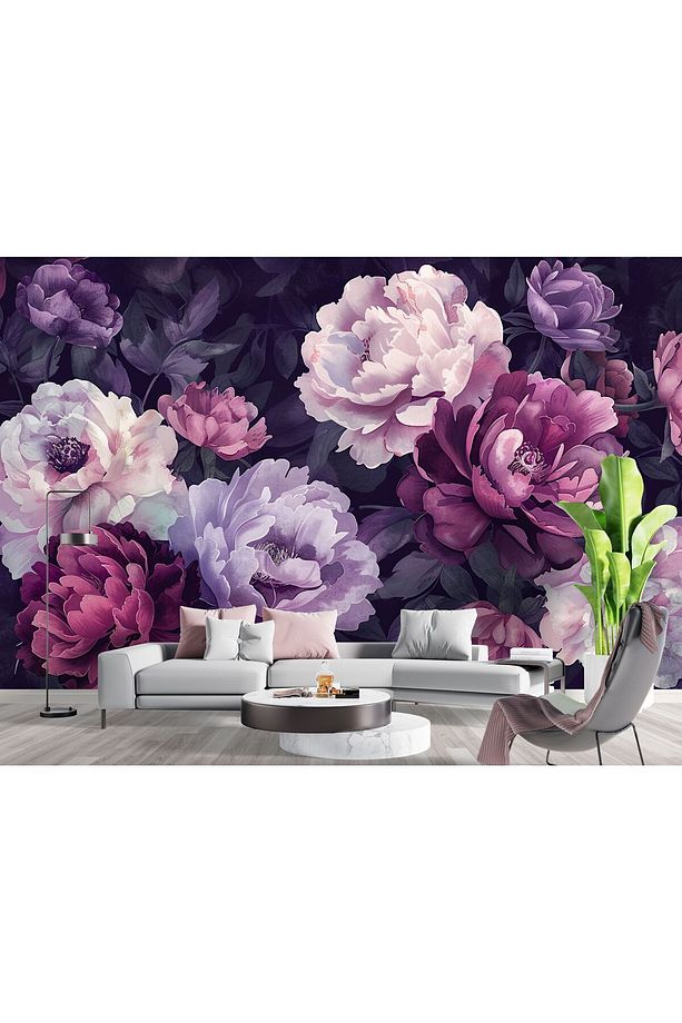 Pembe-Mor-Lila Şakayık Çiçekleri Duvar Kağıdı-Salon-Yatak Odası Duvar Kağıdı - 1