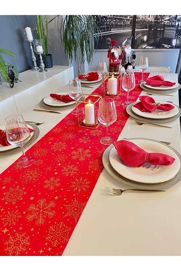 New Year Themed Red Runner Christmas Table New Year's Table Runner (Napkin Not Included) - 1