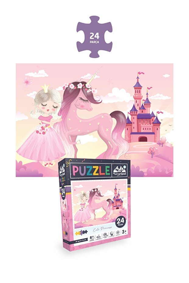 3'lü Çocuk Puzzle - 24 Parça Sevimli Dinozorlar Ve Çiftlik Hayvanları Ve Sevimli Prenses - 4