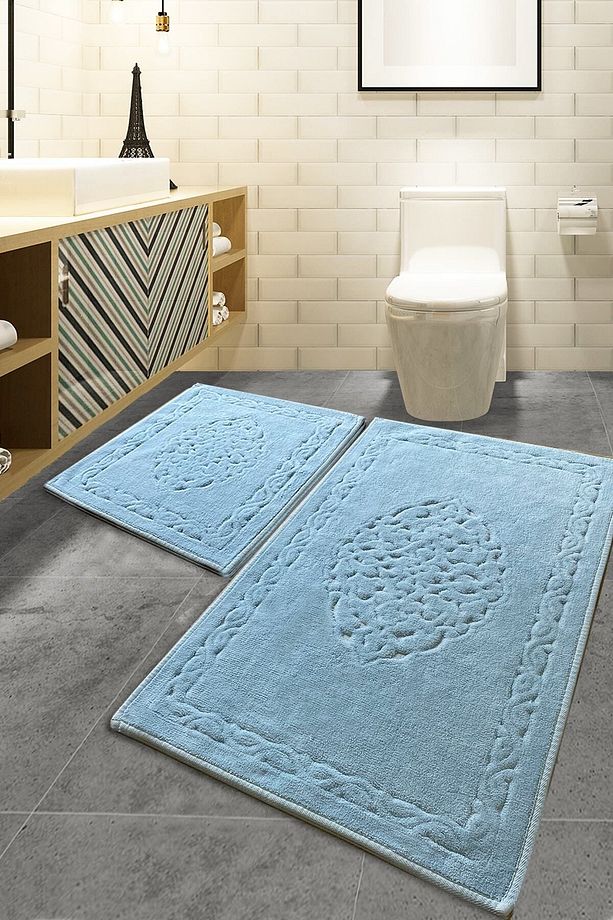 Elite Mavı Cotton 2'li Set Pamuklu Banyo Paspas Seti Tpmk - 1