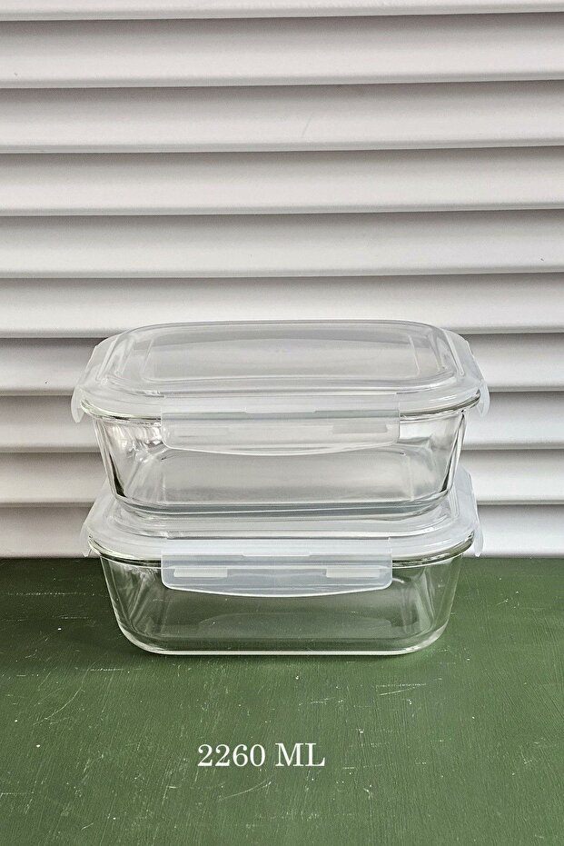 Heat Resistant Glass Storage Container Breakfast Glass Storage Set of 2 2260 ml