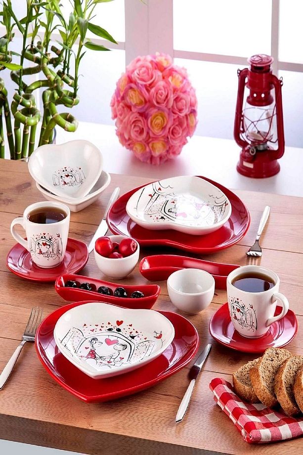 2 Kişilik 14 Parça Keyfi Aşk Kalp Kahvaltı Seti - 1