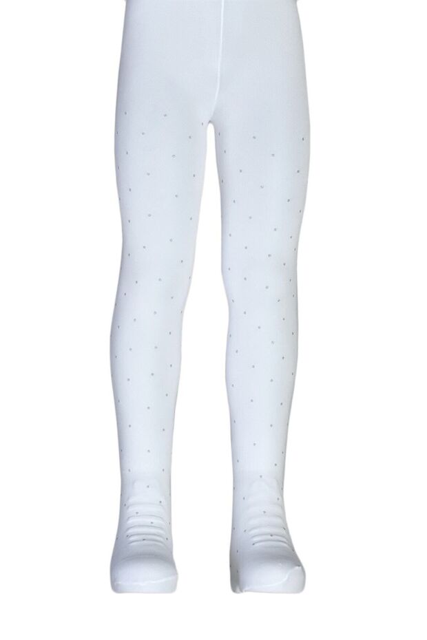 Girl's White Glitter Polka Dot Pantyhose