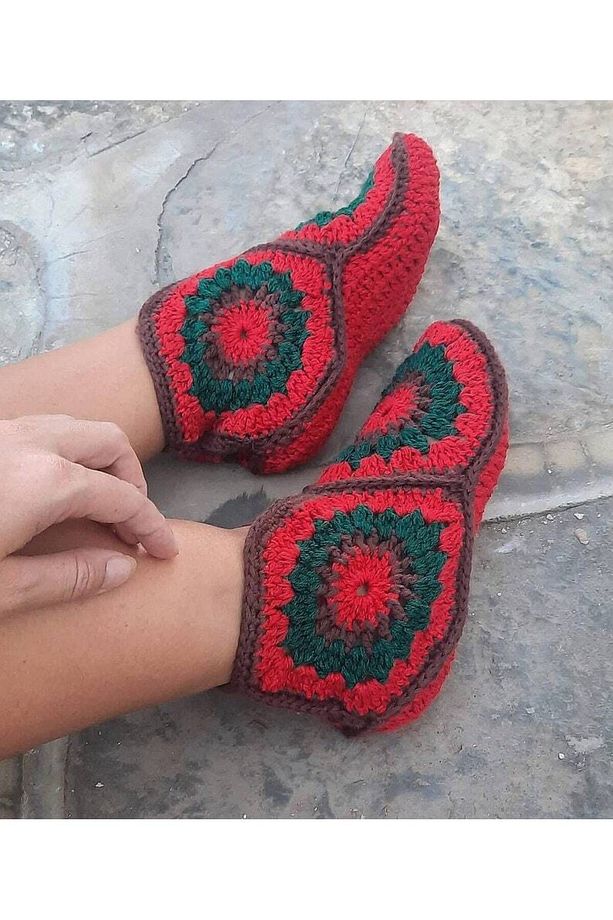 Motif Detaylı El Örgüsü Ev Botu , Ev Terliği, Patik - 3
