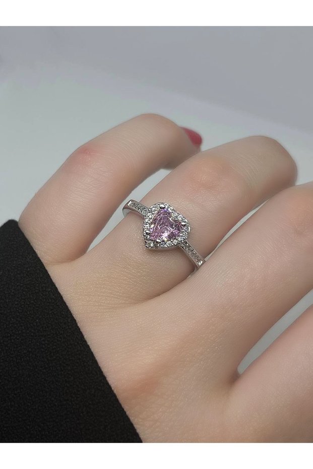 Brand Model Steel Pink Heart Zircon Single Stone Adjustable Women's Ring Serious Relationship Ring