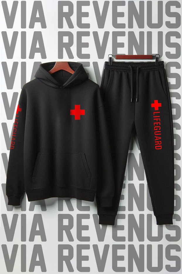 Lifeguard / Lifeguard Printed Unisex Wide Fit Soft Fabric Hooded Tracksuit Set
