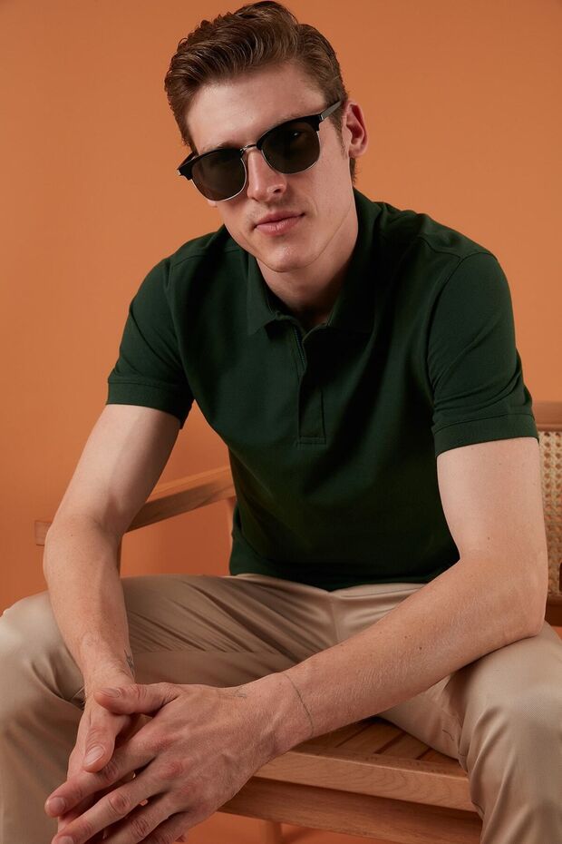 Cotton Regular Fit Button and Zipper Polo T Shirt Men's Polo Ex601