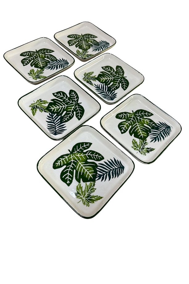 Tropik yaprak desen pasta seti 6 adet 19 cm - 2