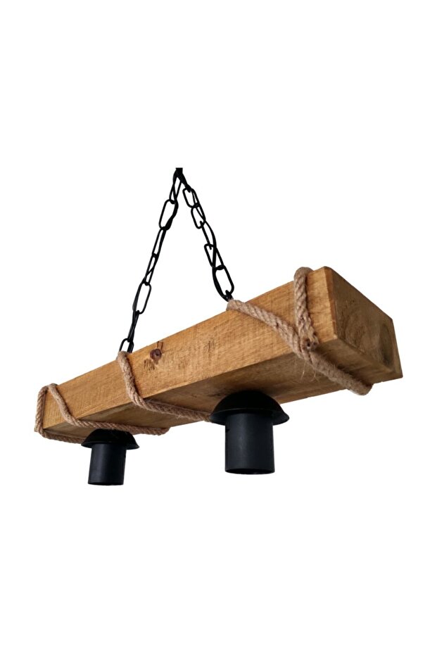 2 Li Rustik Sarkıt Halatlı Ahşap Avize Rustik Ofis Cafe Bar Otel Restaurant Tavan Lamba - 2